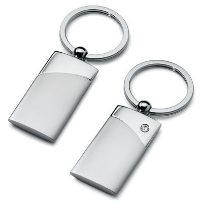 METAL KEYRING in Silver with Diamante Stone