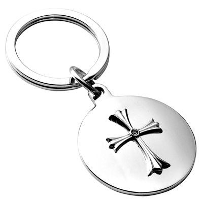 METAL KEYRING with Cross in Silver
