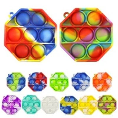 MULTICOLOR OCTAGONAL PUSH POPPING BUBBLE KEYRING CHAIN
