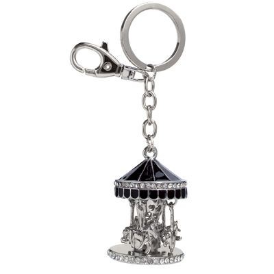 MUSICAL CAROUSEL METAL KEYRING with Crystals