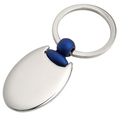 OVAL METAL KEYRING in Silver & Blue