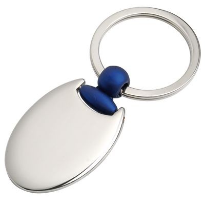 OVAL METAL KEYRING in Silver & Blue