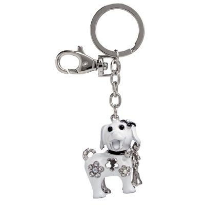 PUPPY DOG METAL KEYRING with Crystals