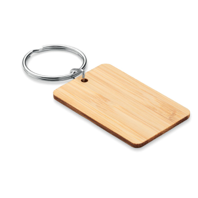 RECTANGULAR BAMBOO KEYRING in Brown - PROMOTIONAL CORPORATE GIFT