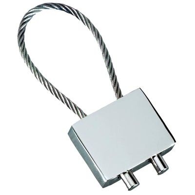 RECTANGULAR CABLE KEYRING in Polished Silver Chrome Metal