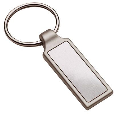 RECTANGULAR MATT SILVER METAL INLAY KEYRING