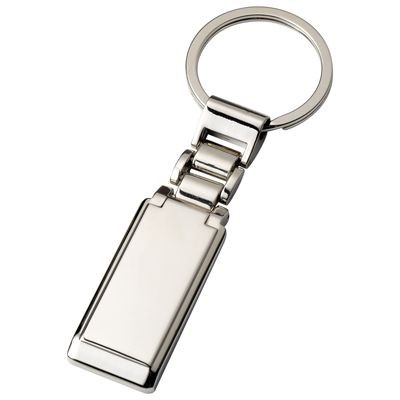 RECTANGULAR SILVER CHROME METAL KEYRING