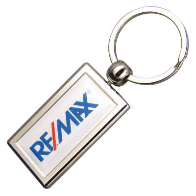 RECTANGULAR ZINC ALLOY DOMED KEYRINGS
