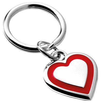 RED METAL HEART KEYRING in Silver