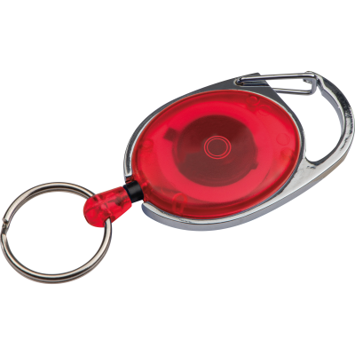 RETRACTABLE KEYRING with Carabiner in Red