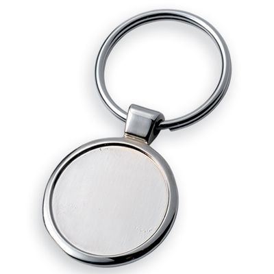 ROUND GROOVE SILVER METAL KEYRING with Separate 25mm Plate