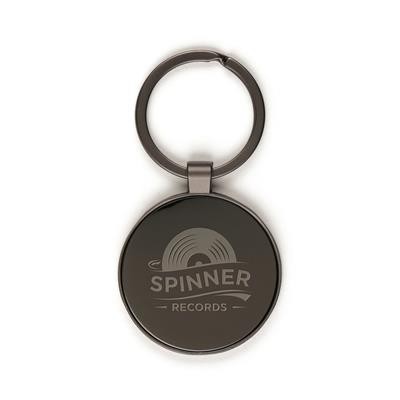 ROUND GUN METAL KEYRING