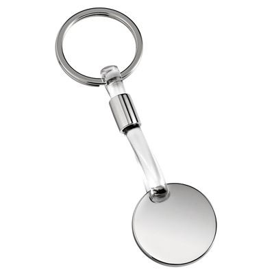 ROUND SILVER CHROME METAL & CLEAR TRANSPARENT PVC KEYRING