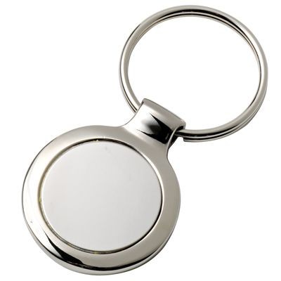 ROUND SILVER CHROME METAL KEYRING with Inset