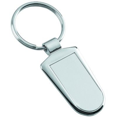 ROUNDED RECTANGULAR KEYRING in Silver Chrome Metal