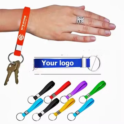 SCREEN PRINTED SILICONE WRIST BAND KEYRING CHAIN