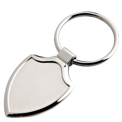 SHIELD SHAPE METAL KEYRING in Silver with Detachable Plate