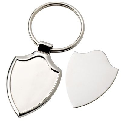 SHIELD SILVER CHROME METAL KEYRING with Detachable Plate