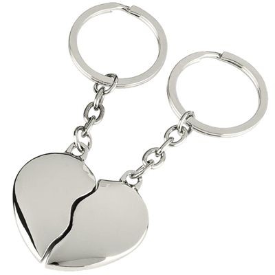 SILVER CHROME METAL BROKEN HEART DUO KEYRING