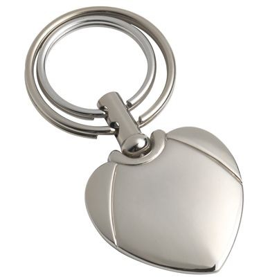 SILVER METAL HEART KEYRING with Double Rings