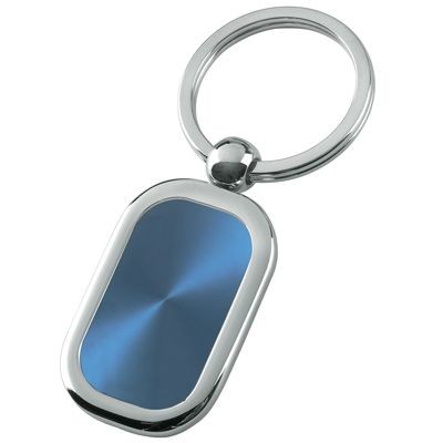 SILVER METAL KEYRING with Blue Inset Plate