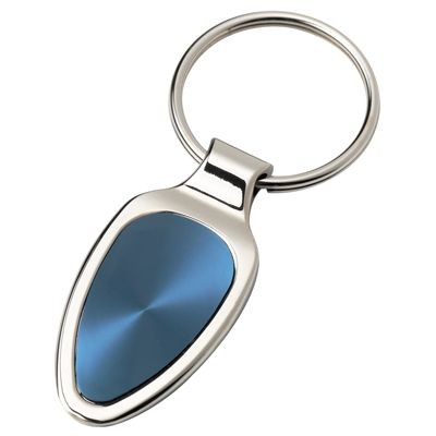 SILVER METAL KEYRING with Blue Inset Plate