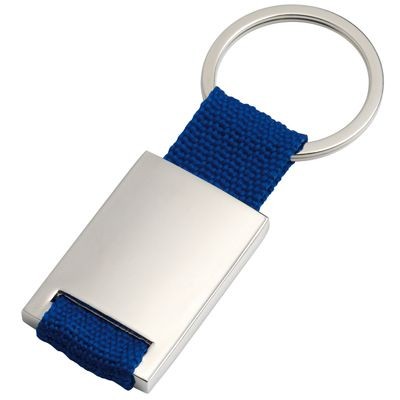 SILVER METAL KEYRING with Blue Webbing Strap