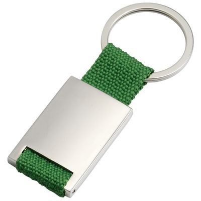 SILVER METAL KEYRING with Green Webbing Strap
