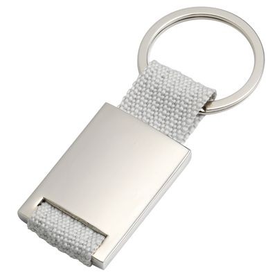 SILVER METAL KEYRING with Grey Webbing Strap