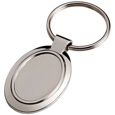 SILVER METAL OVAL KEYRING