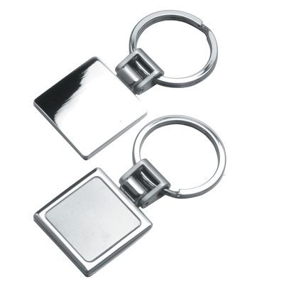 SQUARE METAL KEYRING in Shiny & Satin Silver