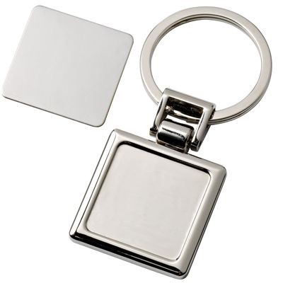 SQUARE SILVER CHROME METAL KEYRING with Detachable Plate
