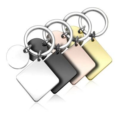 SQUARE STAINLESS STEEL METAL TAG KEYRING CHAIN