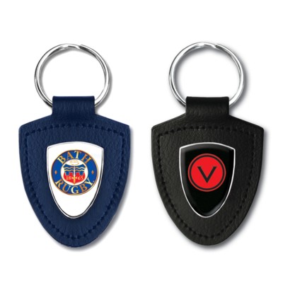 TEMPLAR SHIELD SHAPE RECYCLED BONDED LEATHER KEYRING