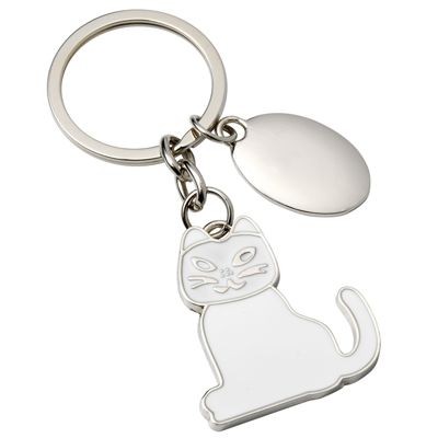 WHITE CAT METAL KEYRING