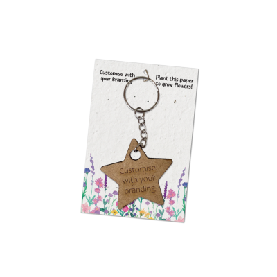 WOOD KEYRING with Seeds Paper Packaging