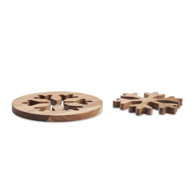 ACACIA WOOD POT HOLDERS SET in Brown