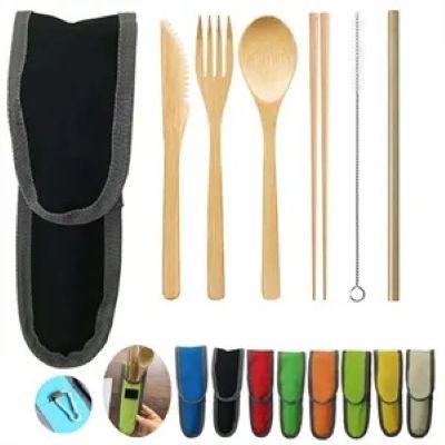 BAMBOO TRAVEL UTENSIL SET with Carabiner