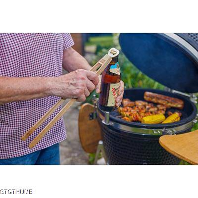 BBQ TONGS with Bottle Opener Opener, 43cm in Natural