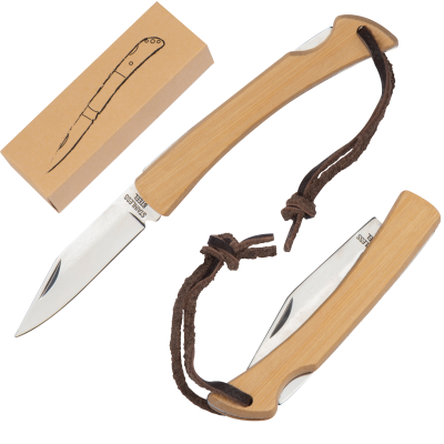 POCKET KNIFE with Bamboo Bowls & Hanging Loop in Beige