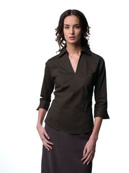 RUSSELL COLLECTION LADIES THREE QUARTER SLEEVE V NECK TOP