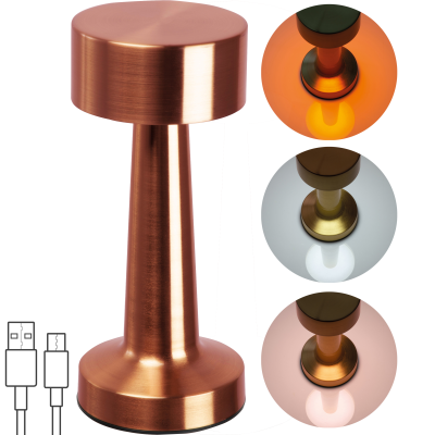 STAINLESS STEEL METAL TABLE LAMP with Rechargeable Battery in Copper 