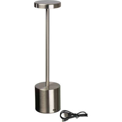STAINLESS STEEL METAL TABLE LAMP with Rechargeable Battery in Silvergrey