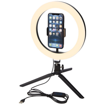 STUDIO RING LIGHT FOR SELFIES AND VLOGGING with Mobile Phone Holder & Tripod in Solid Black