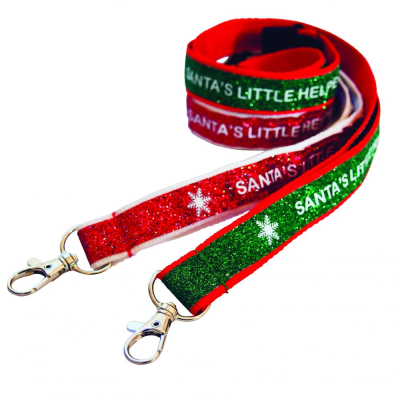 20MM PRE-PRINTED CHRISTMAS GLITTER LANYARD in Red & Green (Uk Stock)