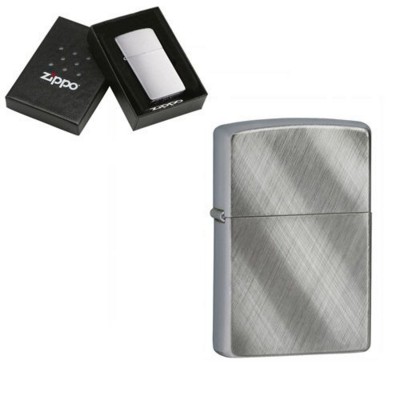 GENUINE ZIPPO LIGHTER in Silver Chrome Diagonal Weave Brished Finish