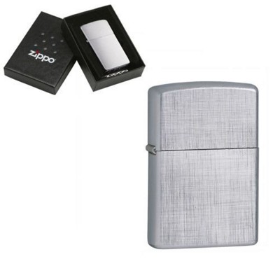 GENUINE ZIPPO LIGHTER in Silver Chrome Linen Weave Brushed Finish