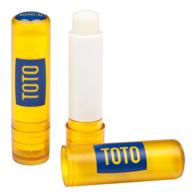 LIP BALM STICK YELLOW-ORANGE FROSTED CONTAINER & CAP, DOMED 4