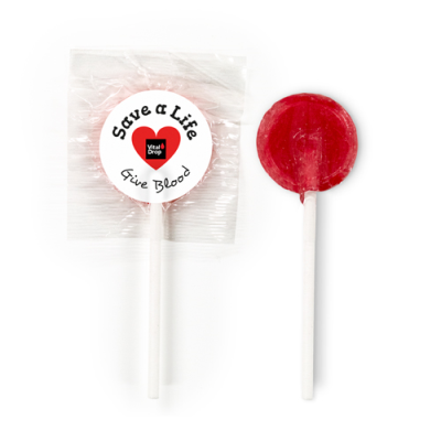 RED FLAT LOLLIPOP LABEL WORLD BLOOD DONOR DAY