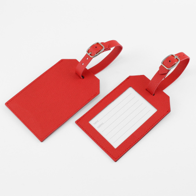 RECYCLED ELEATHER RECTANGULAR LUGGAGE TAG with Clear Transparent Window